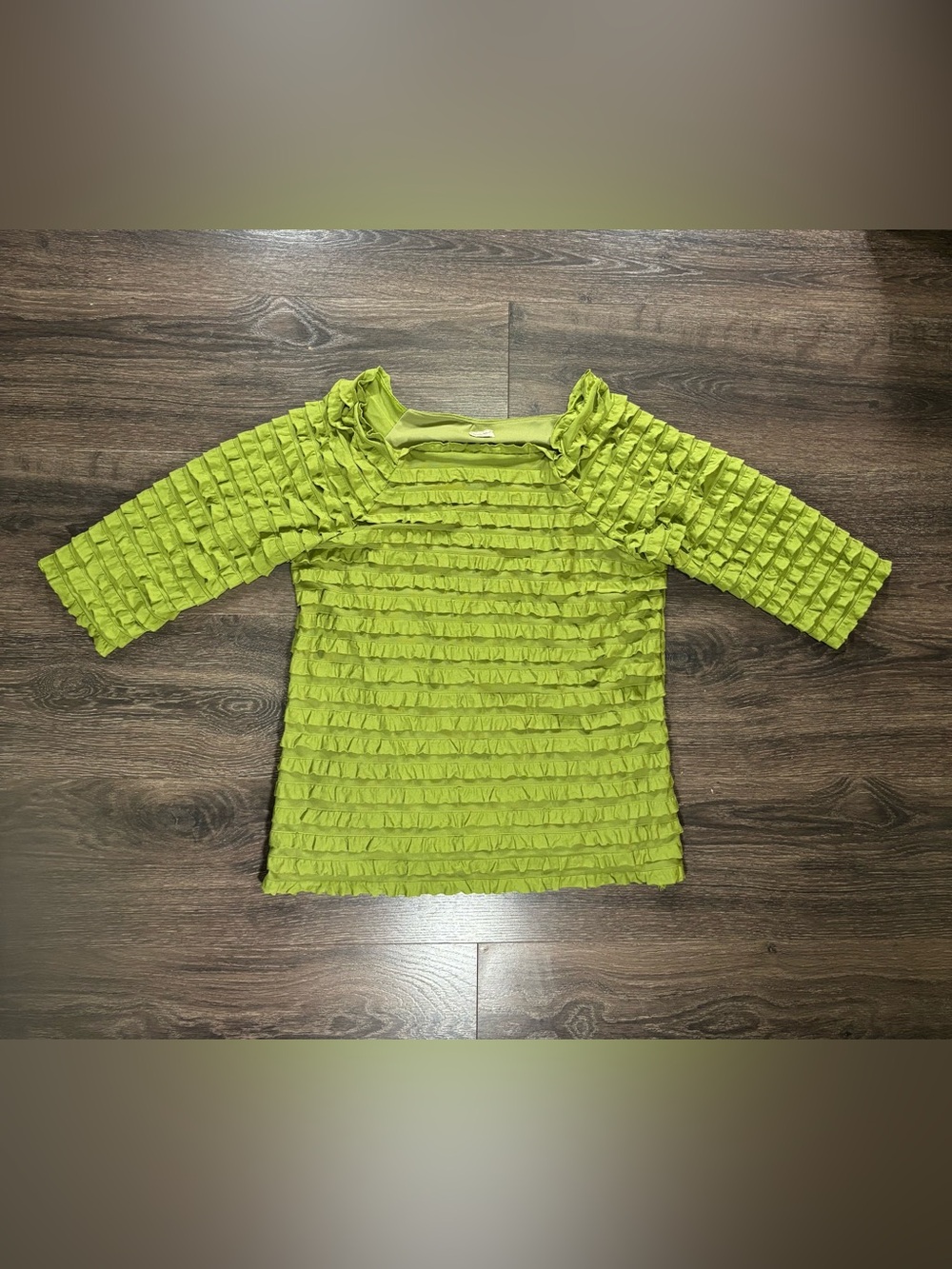 Vintage Carrie Allen Women’s Green Ruffled Textured Top Size Large 80s 90s